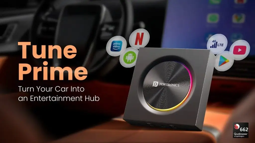 Portronics Tune Prime wireless CarPlay and Android Auto adapter with built-in 4G and GPS support launched